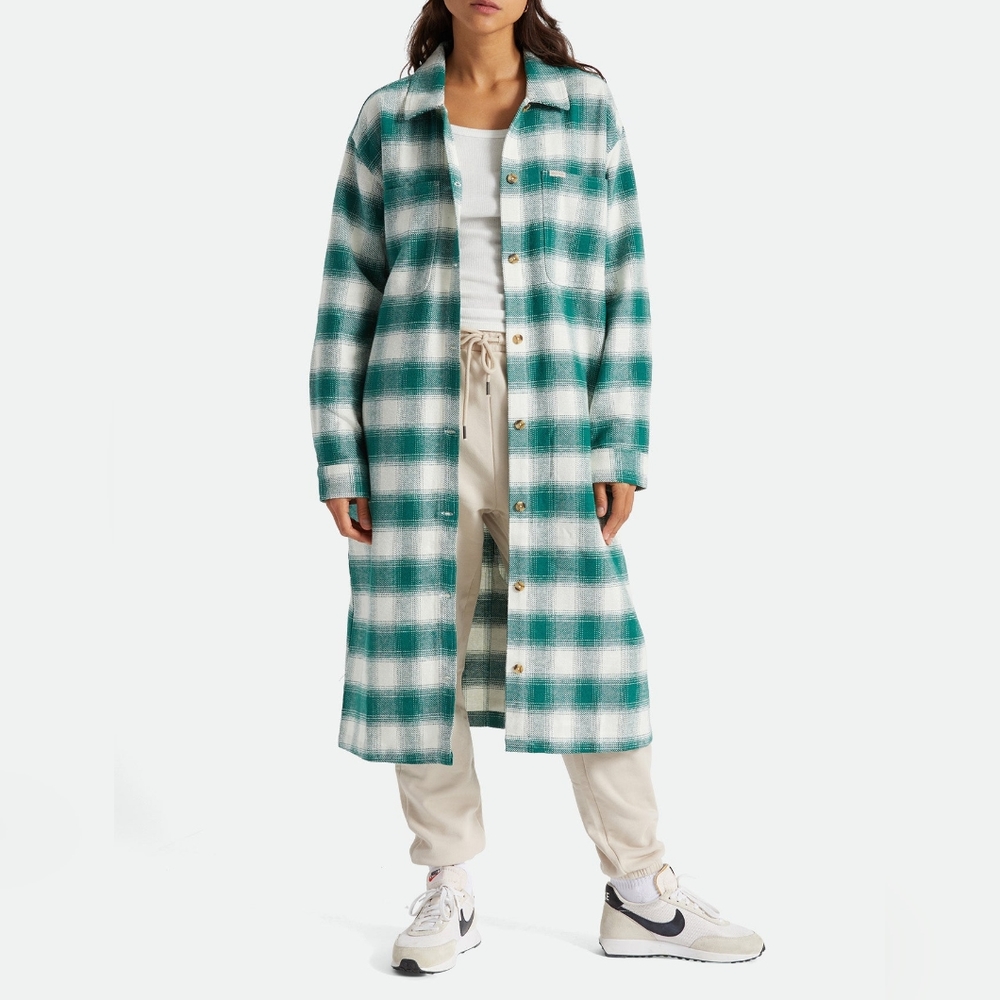 NWT Brixton Clover Green Plaid Bowery Flannel Duster XS